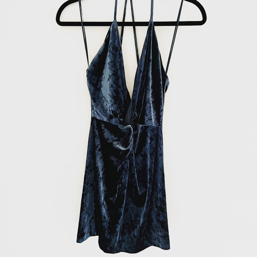 Zara | blue velvet mini dress